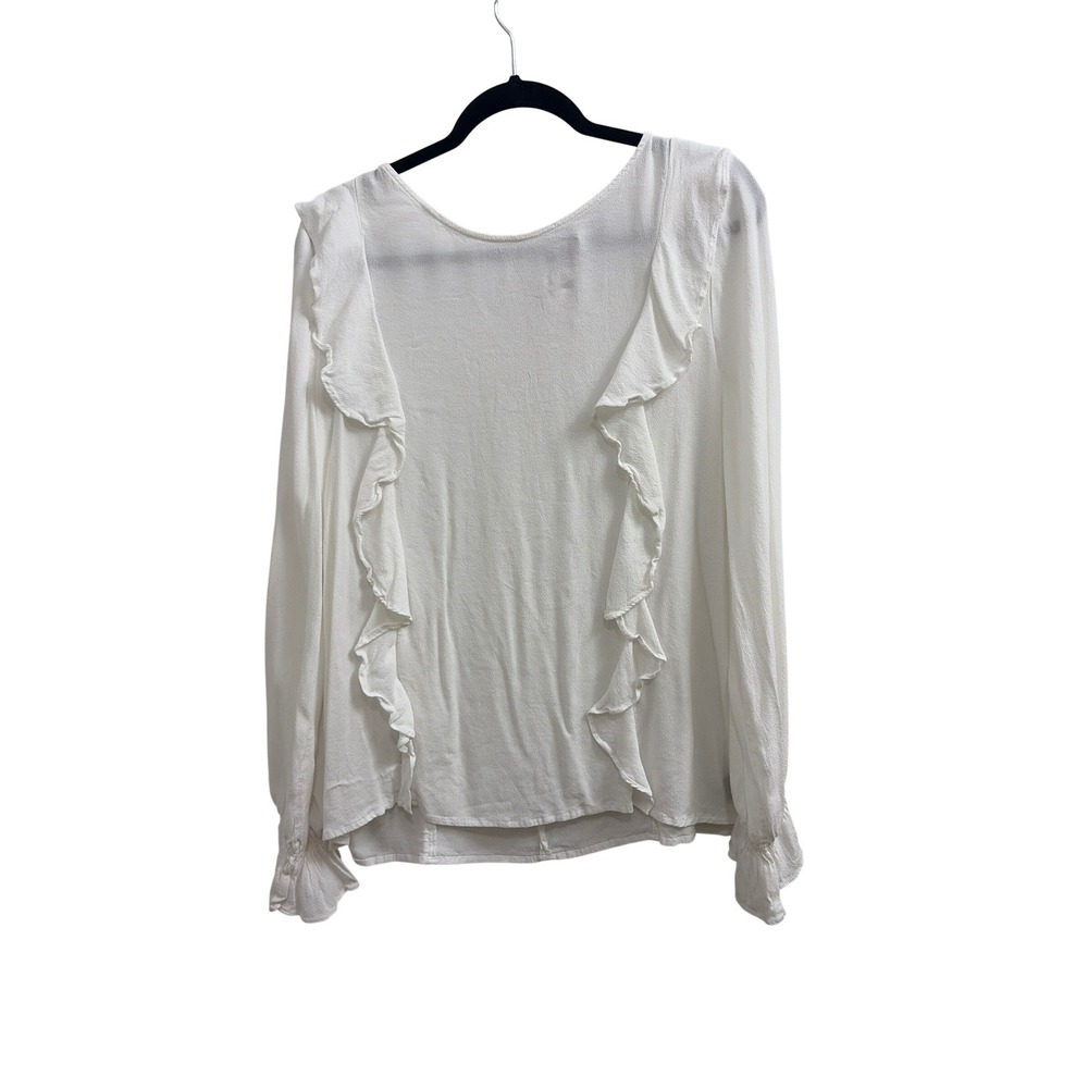 Sanctuary‎ Blouse Ruffle Romantic Women XL White Long Sleeve Keyhole Back